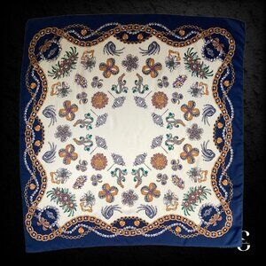 MEDITERRANEA White Jewelry Print Polyester Scarf Made In Italy 35" SQR EX COND